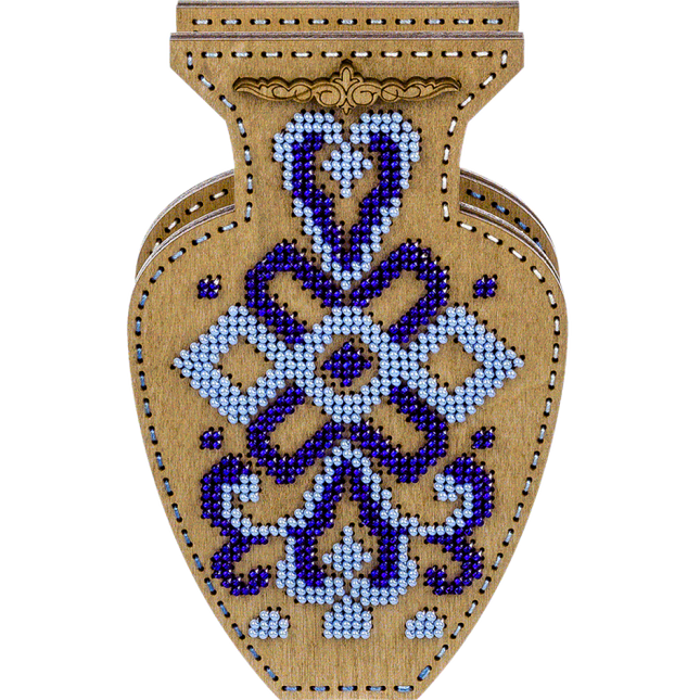 DIY Bead Embroidery on wood kit "Blue ornament" Flower vase
