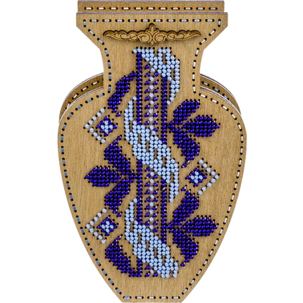 DIY Bead Embroidery on wood kit "Blue ornament" Flower vase