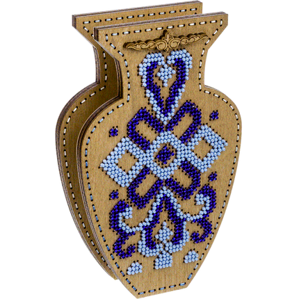 DIY Bead Embroidery on wood kit "Blue ornament" Flower vase