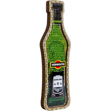 DIY Bead embroidery kit on wood "Vermouth bottle" Fridge magnet