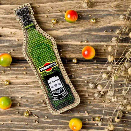 DIY Bead embroidery kit on wood "Vermouth bottle" Fridge magnet
