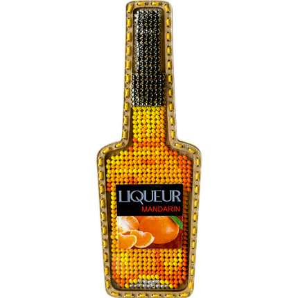 DIY Bead embroidery kit on wood "Liqueur bottle" Fridge magnet