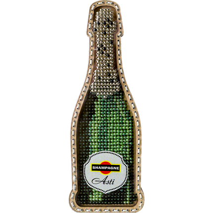 DIY Bead embroidery kit on wood "Champagne bottle" Fridge magnet