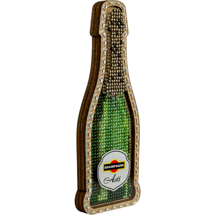 DIY Bead embroidery kit on wood "Champagne bottle" Fridge magnet