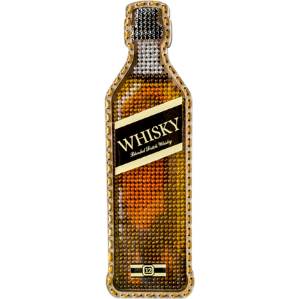 DIY Bead embroidery kit on wood "Whisky bottle" Fridge magnet