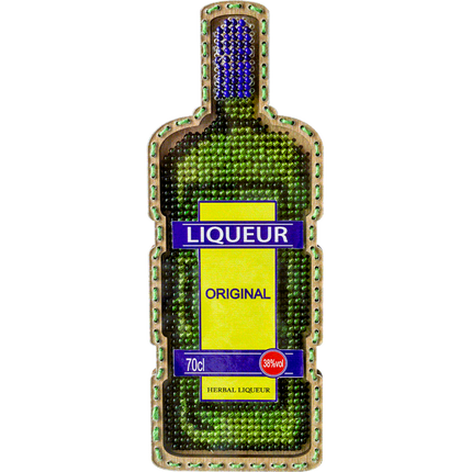 DIY Bead embroidery kit on wood "Liqueur bottle" Fridge magnet