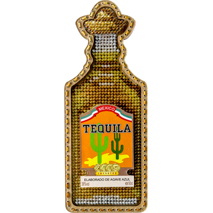 DIY Bead embroidery kit on wood "Tequila bottle" Fridge magnet