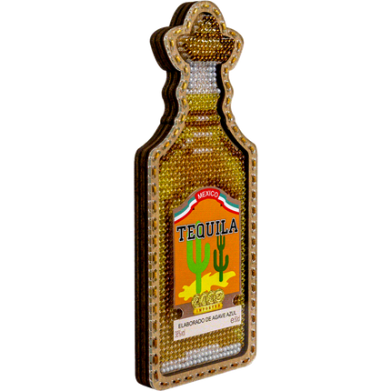 DIY Bead embroidery kit on wood "Tequila bottle" Fridge magnet