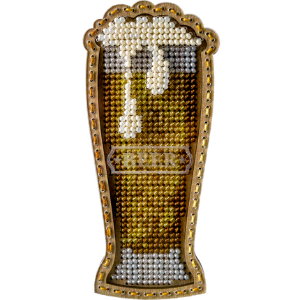 DIY Bead embroidery kit on wood "Glass of beer" Fridge magnet