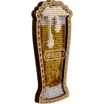DIY Bead embroidery kit on wood "Glass of beer" Fridge magnet