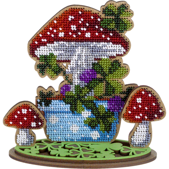 DIY Bead embroidery kit on wood "Mushrooms"