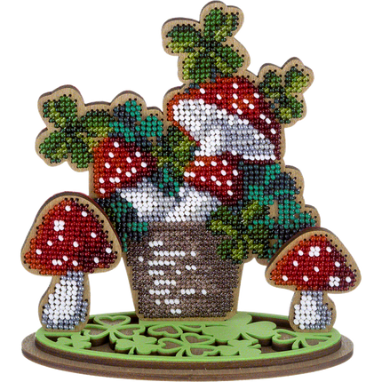 DIY Bead embroidery kit on wood "Mushrooms"
