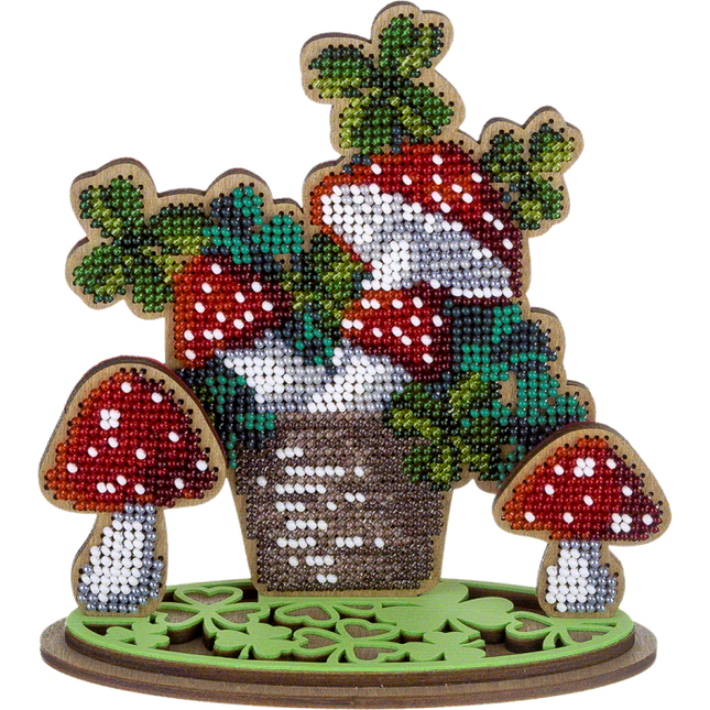 DIY Bead embroidery kit on wood "Mushrooms"