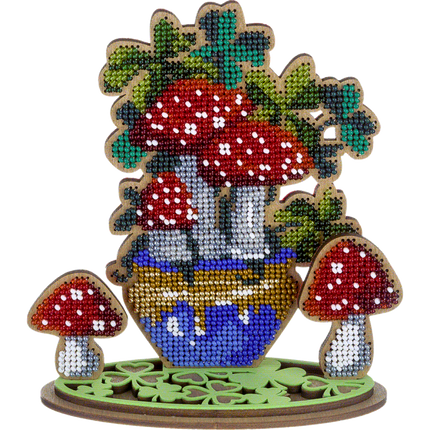DIY Bead embroidery kit on wood "Mushrooms"