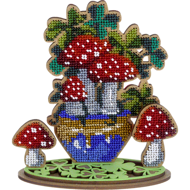 DIY Bead embroidery kit on wood "Mushrooms"