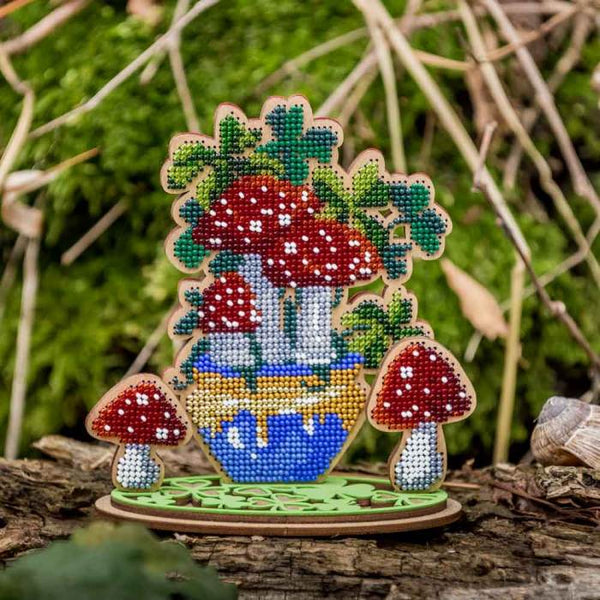 DIY Bead embroidery kit on wood "Mushrooms"