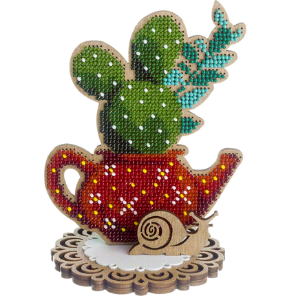 DIY Bead embroidery kit on wood "Cactus"