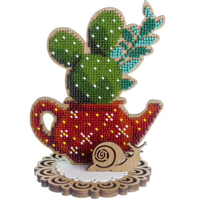 DIY Bead embroidery kit on wood "Cactus"