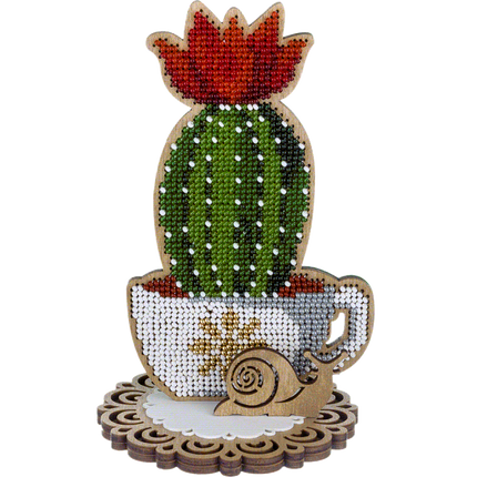 DIY Bead embroidery kit on wood "Blooming cactus"