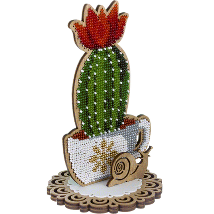 DIY Bead embroidery kit on wood "Blooming cactus"