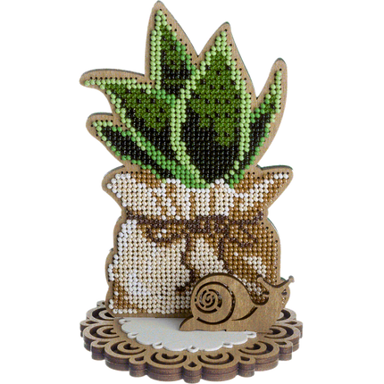 DIY Bead embroidery kit on wood "Aloe"