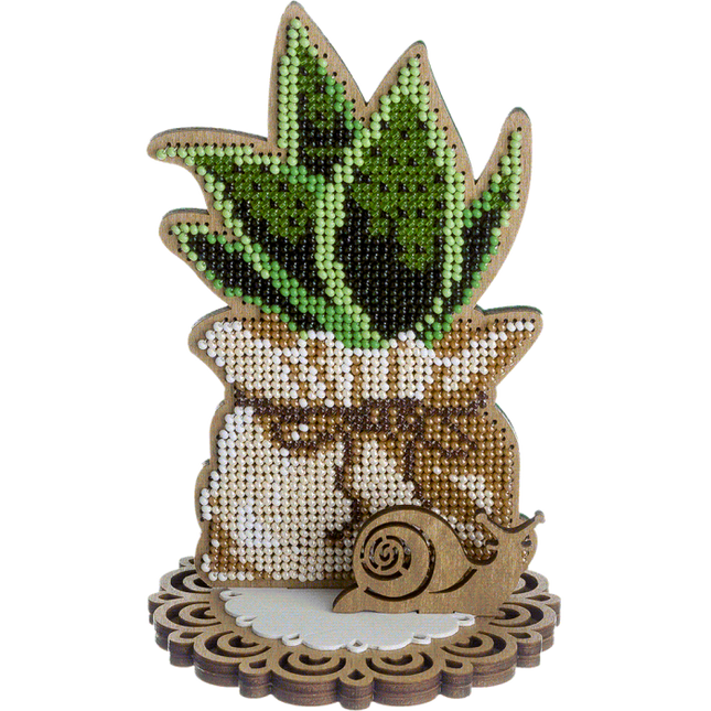 DIY Bead embroidery kit on wood "Aloe"