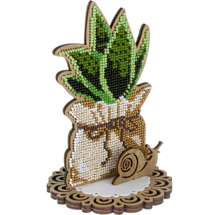 DIY Bead embroidery kit on wood "Aloe"