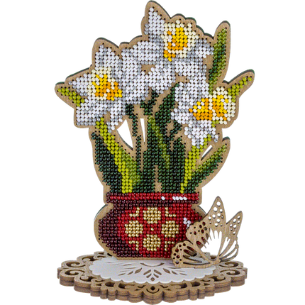 DIY Bead embroidery kit on wood "Daffodils"