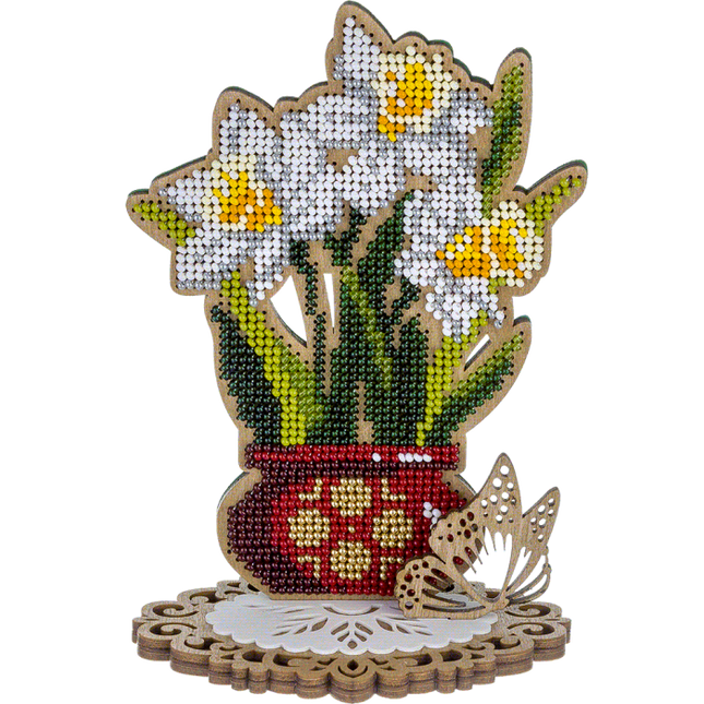 DIY Bead embroidery kit on wood "Daffodils"