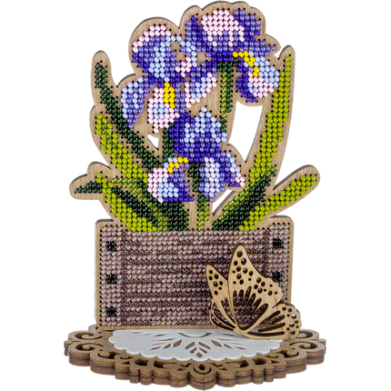 DIY Bead embroidery kit on wood "Irises"