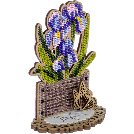 DIY Bead embroidery kit on wood "Irises"
