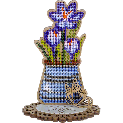 DIY Bead embroidery kit on wood "Crocuses"