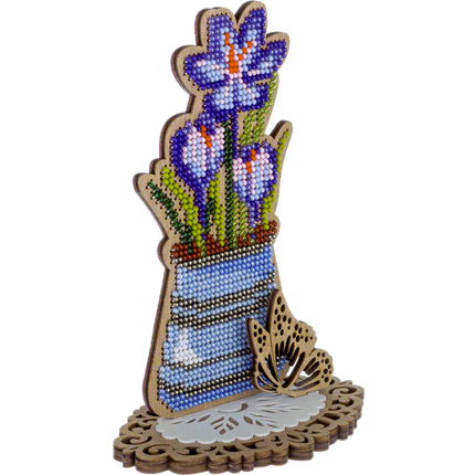 DIY Bead embroidery kit on wood "Crocuses"