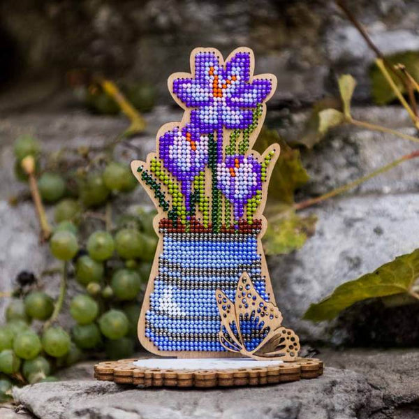 DIY Bead embroidery kit on wood "Crocuses"