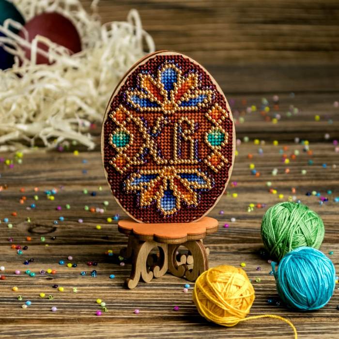 DIY Cross Stitch on Wood Kit, Easter Egg Stand Kit