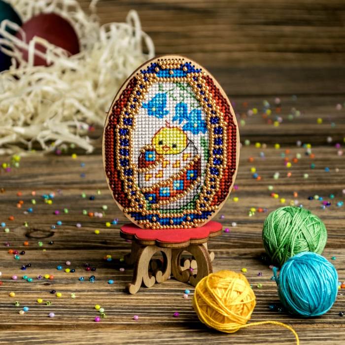 DIY Cross Stitch on Wood Kit, Easter Egg Stand Kit