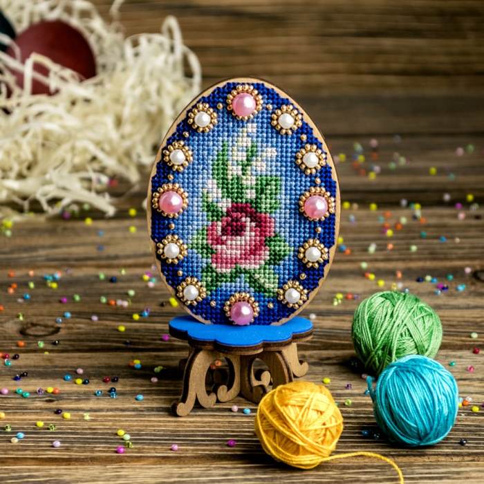 DIY Cross Stitch on Wood Kit, Easter Egg Stand Kit