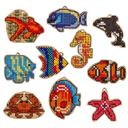 Set of blanks for embroidery on wood "Underwater World"