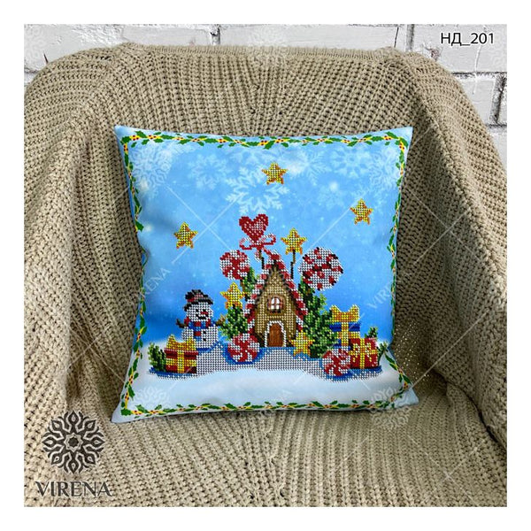 DIY Bead embroidery cushion cover kit "Christmas house of gifts"