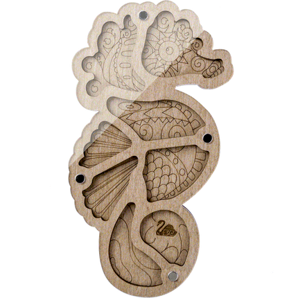 Wood bead organizer with transparent lid "Seahorse"