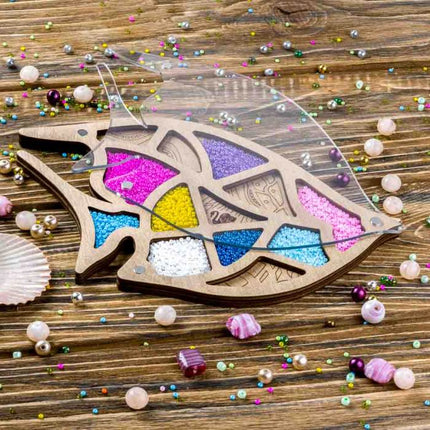 Wood bead organizer with transparent lid "Fish"