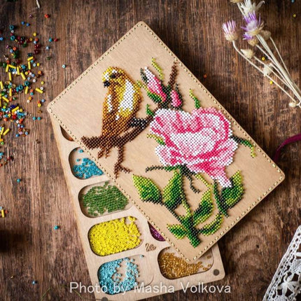 DIY Bead embroidery kit "Bird and flowers", Bead organizer