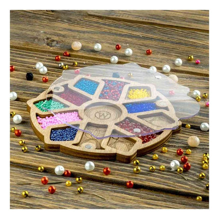 Wood bead organizer with transparent lid