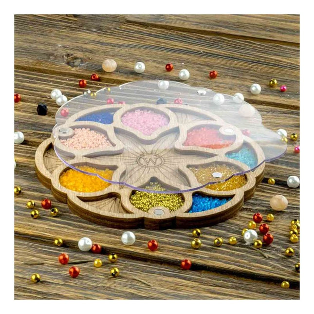 Wood bead organizer with transparent lid