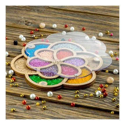 Wood bead organizer with transparent lid