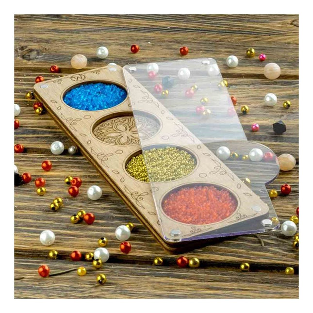 Wood bead organizer with transparent lid