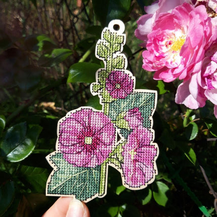 DIY Cross stitch kit on wood "Mallow" 5.3x3.1 in / 13.5x8.0 cm