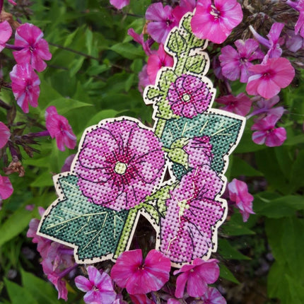 DIY Cross stitch kit on wood "Mallow" 5.3x3.1 in / 13.5x8.0 cm