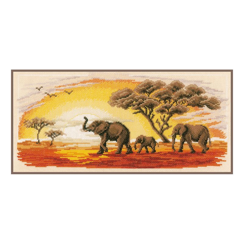 DIY Counted cross stitch kit Elephants 42 x 20 cm / 16.8" x 8"