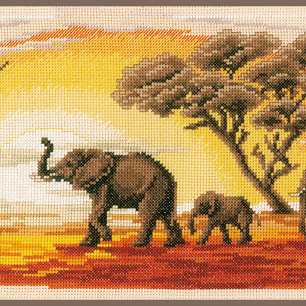 DIY Counted cross stitch kit Elephants 42 x 20 cm / 16.8" x 8"